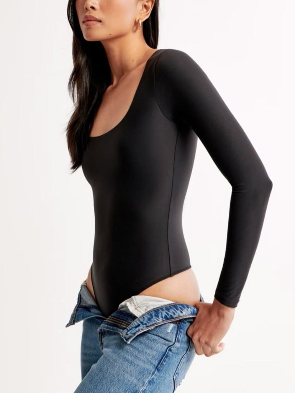 NEW Abercrombie & Fitch Long-Sleeve Seamless Squareneck Bodysuit, Black